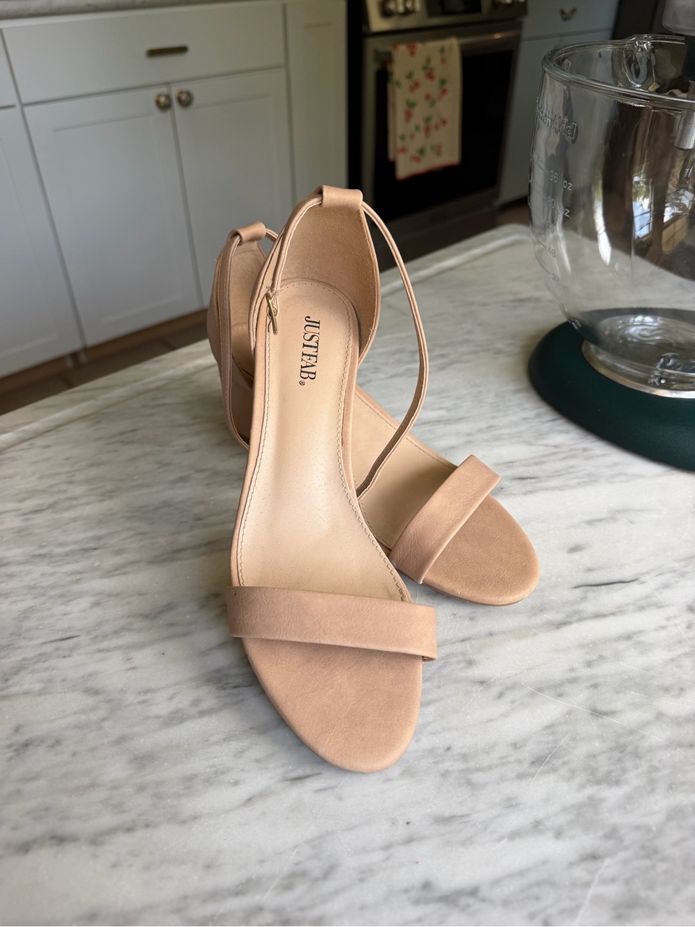JustFab Blush Nude Open-Toe Ankle-Strap Heels